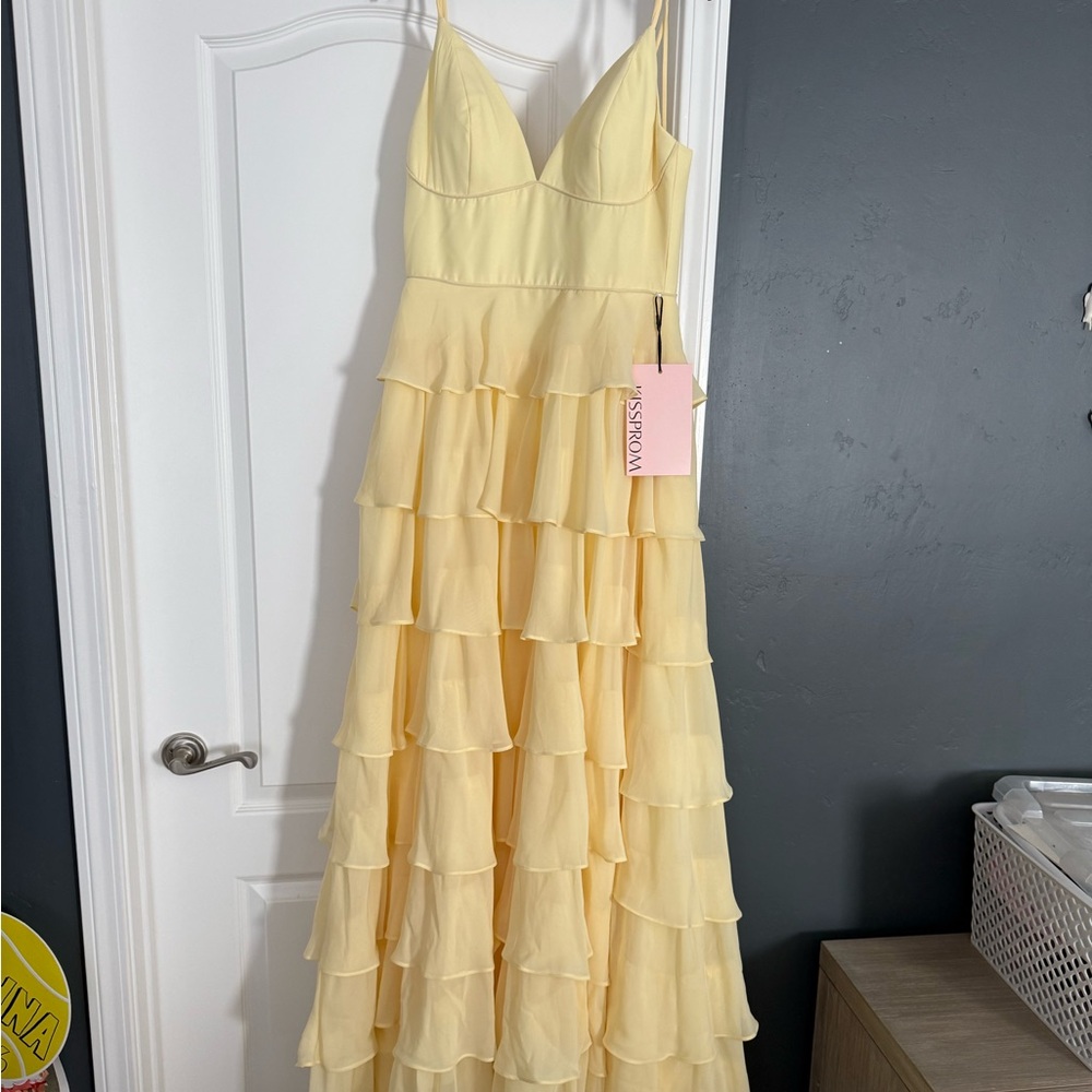 Kissprom Yellow Tiered Maxi Prom size 0